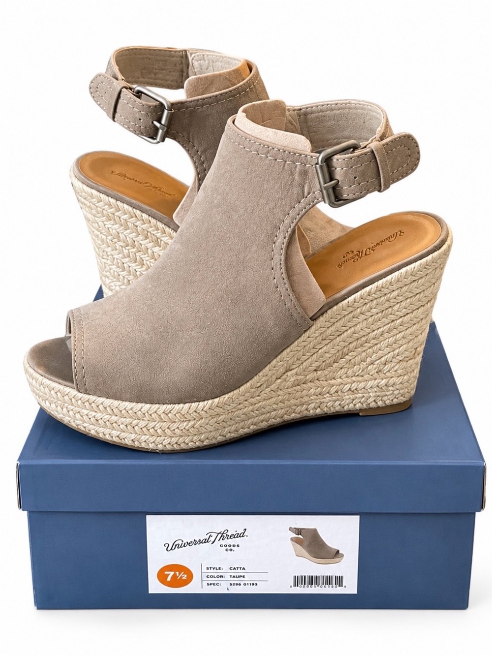 Universal Thread Taupe Suede Espadrille Wedge Sandals